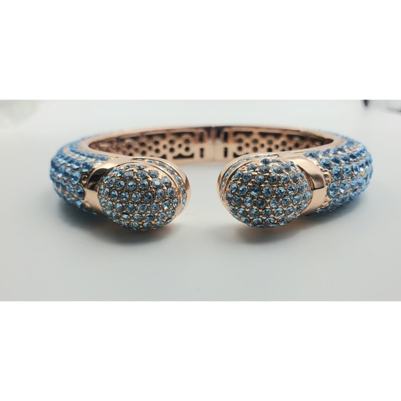 Joan Boyce “Kissable” Hinged Cuff Bracelet – Aqua Pave’ Crystals – Rose Gold - Picture 6 of 6